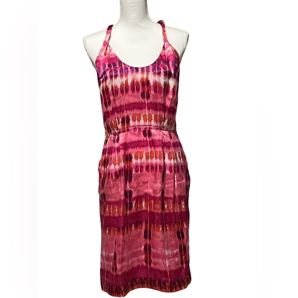 100% SILK BANANA REPUBLIC PINK TIE DYE DRESS WITH POCKETS SIZE 4